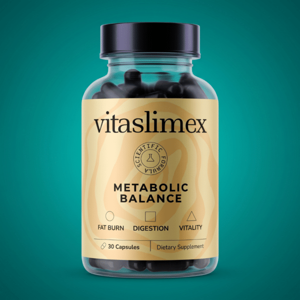 Vitaslimex Braunglasflasche mit 30 Hartkapseln, Etikett von vorn